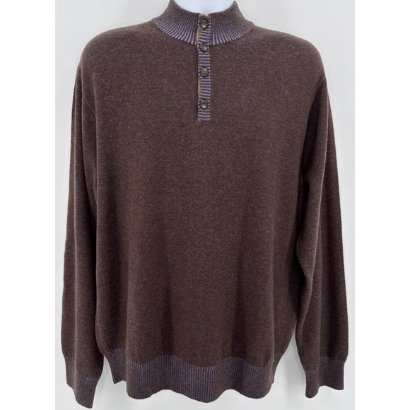 Peter Millar Other - Peter Millar 4 Ply Cashmere Sweater Men's XL Brown Blue Trim Soft Knit
